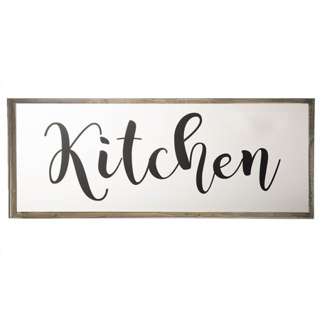 URBAN TRENDS COLLECTION Wood Rectangle Wall Art with Cursive Writing Kitchen  Metal Back Hooks Painted White 26550